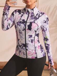 Rhythm Era Chaqueta de manga larga con cuello alto y cremallera, con estampado completo, talla grande - Multicolor - Ver 2