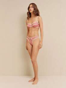 lacRébo Romantic Red Gingham Lingerie Set With Contrasting Lace Trim, Balconette Bra And Matching Thong - Red - View 6