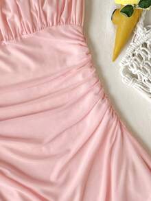 SHEIN Tween女孩休閒日常百搭舒適修身細肩帶洋裝 - 粉色 - 查看 4