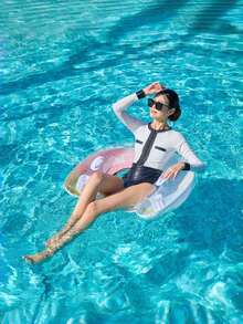 1pc U-Shaped Inflatable Lounger Chair, Cute Style With Bowknot And Sequin Elements, Cup Holder, PVC Material, Suitable For Water, Pool Party, Beach, Inflatable Float, Water Resting Seat, Air Pump Needs To Be Purchased Separately - Sequined Butterfly U-shaped Recliner - View 7