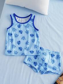SHEIN | PAW Patrol Young Boy Cartoon Pattern Tank Top And Boxer Briefs Set - Blue - View 1
