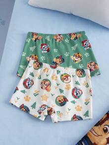 SHEIN | PAW Patrol Young Boy Cartoon Dog & Plant Print Underwear 2pcs/Pack - Green - View 2