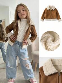 SHEIN Chaqueta casual de manga larga con cremallera delantera y abrigo para niña joven - Multicolor - Ver 12