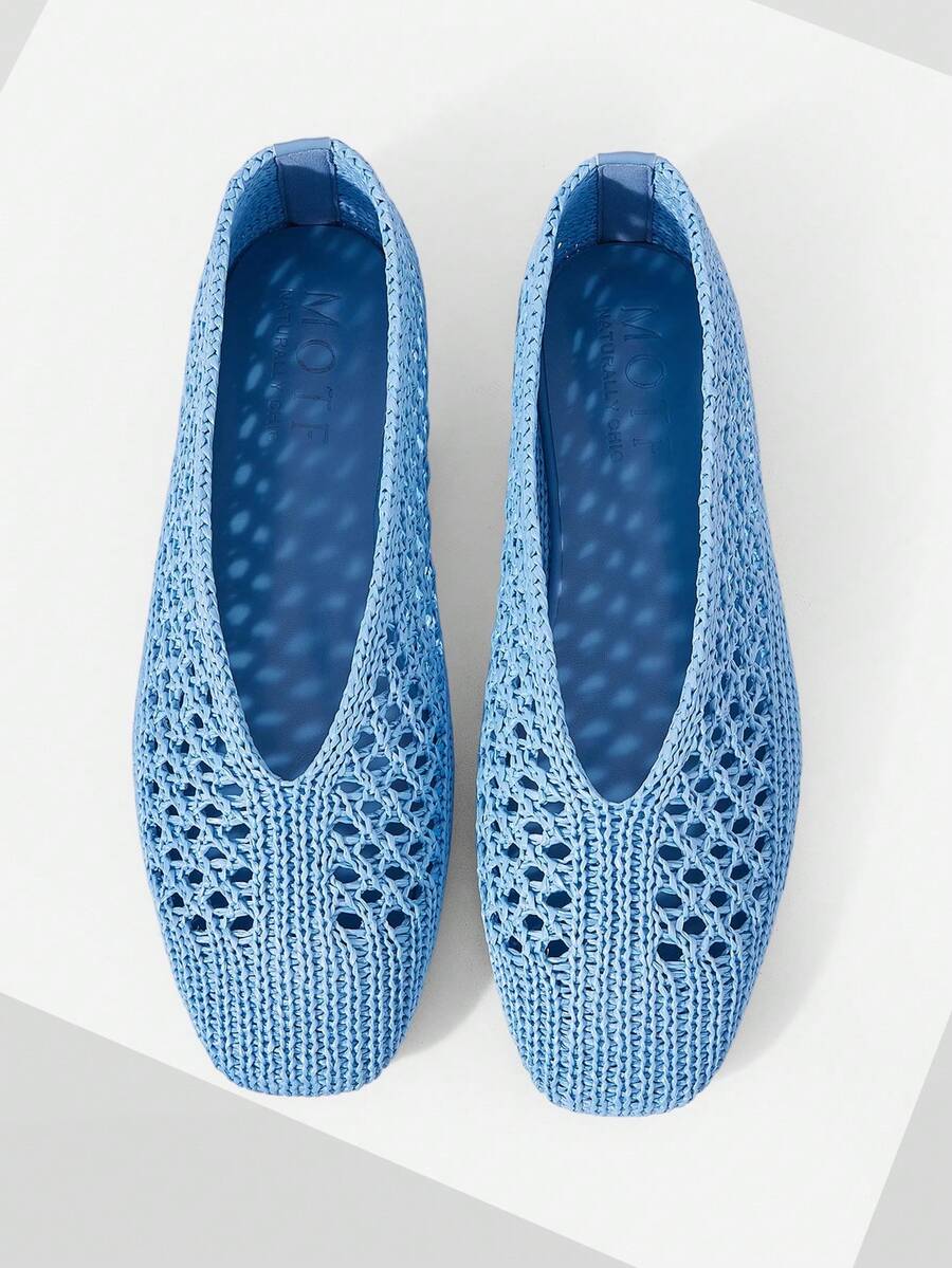 MOTF WOMEN LIGHT BLUE HOLLOW OUT SQUARE TOE FLATS SPRING SHOES - Baby Blue - View 1