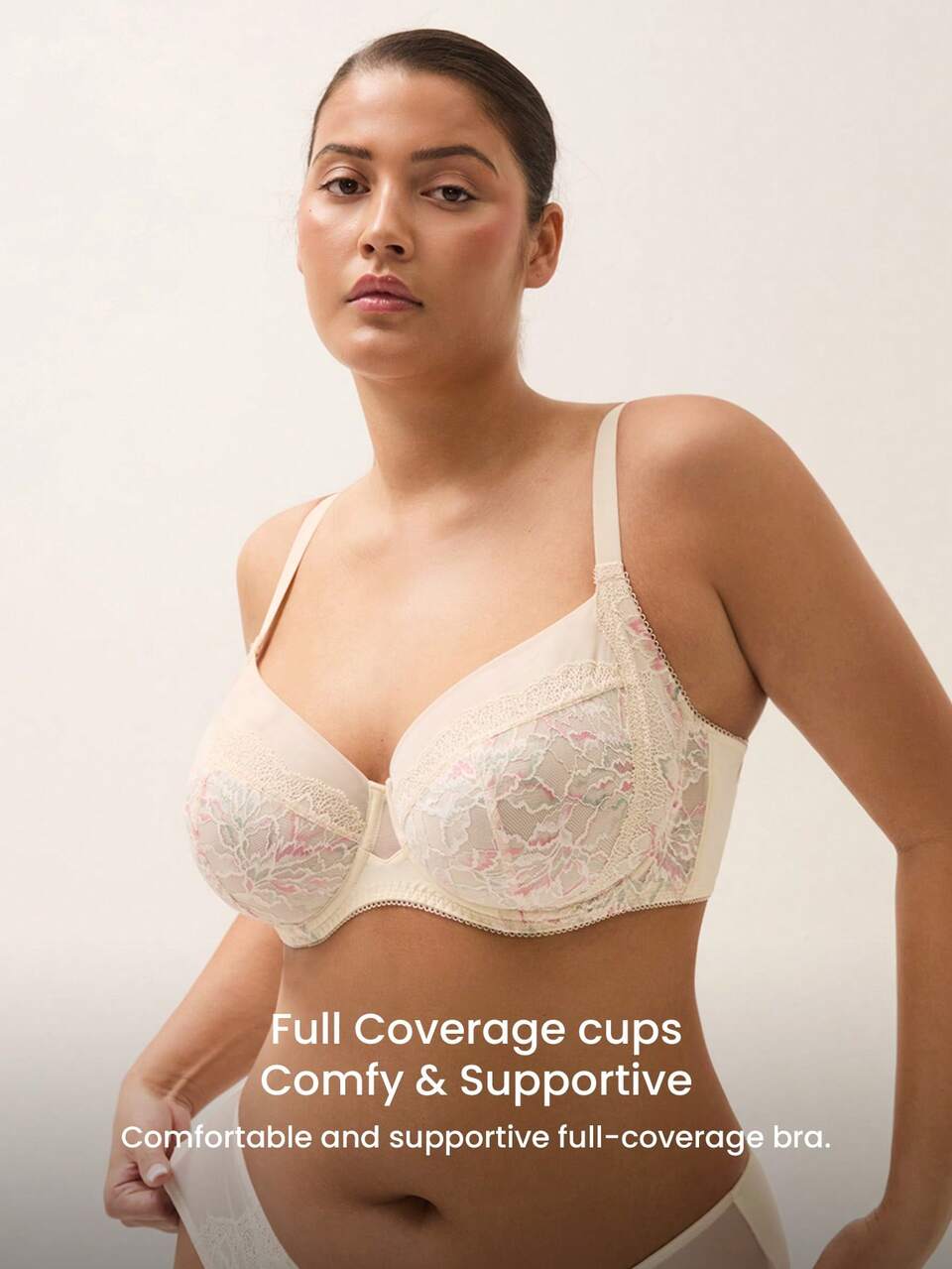 Plus Full Coverage Unlined Mesh & Lace Bra