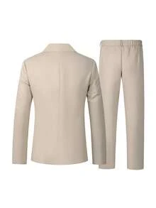 Manfinity Mode Men's Spring/Summer/All-Season Suit Set, Apricot Fabric Mature Business Style Jacket & Pants Suit Set - Apricot - View 2