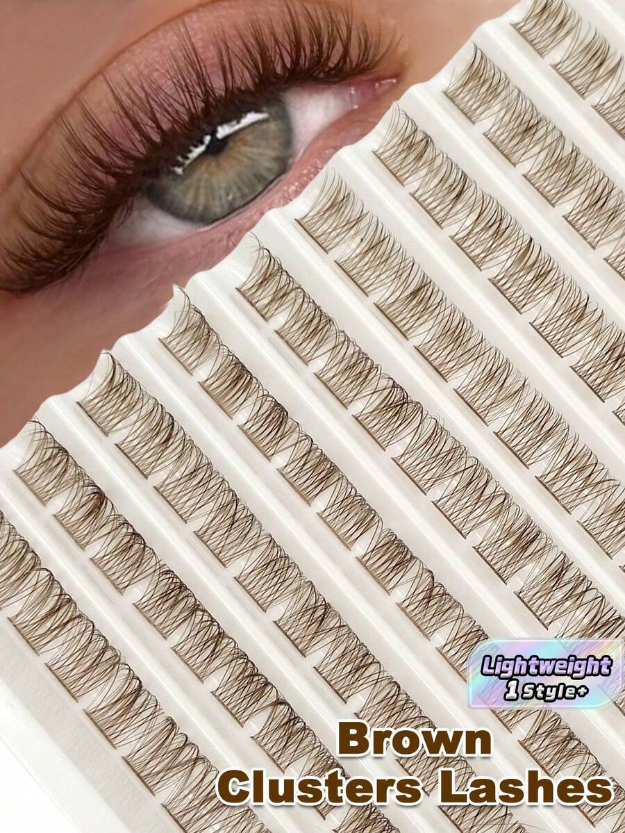 120 Clusters Brown D Curl Lashes, Lightweight Soft & Fluffy, For Natural Or Dense Makeup Look, Essential Beauty Tool - D - View 1