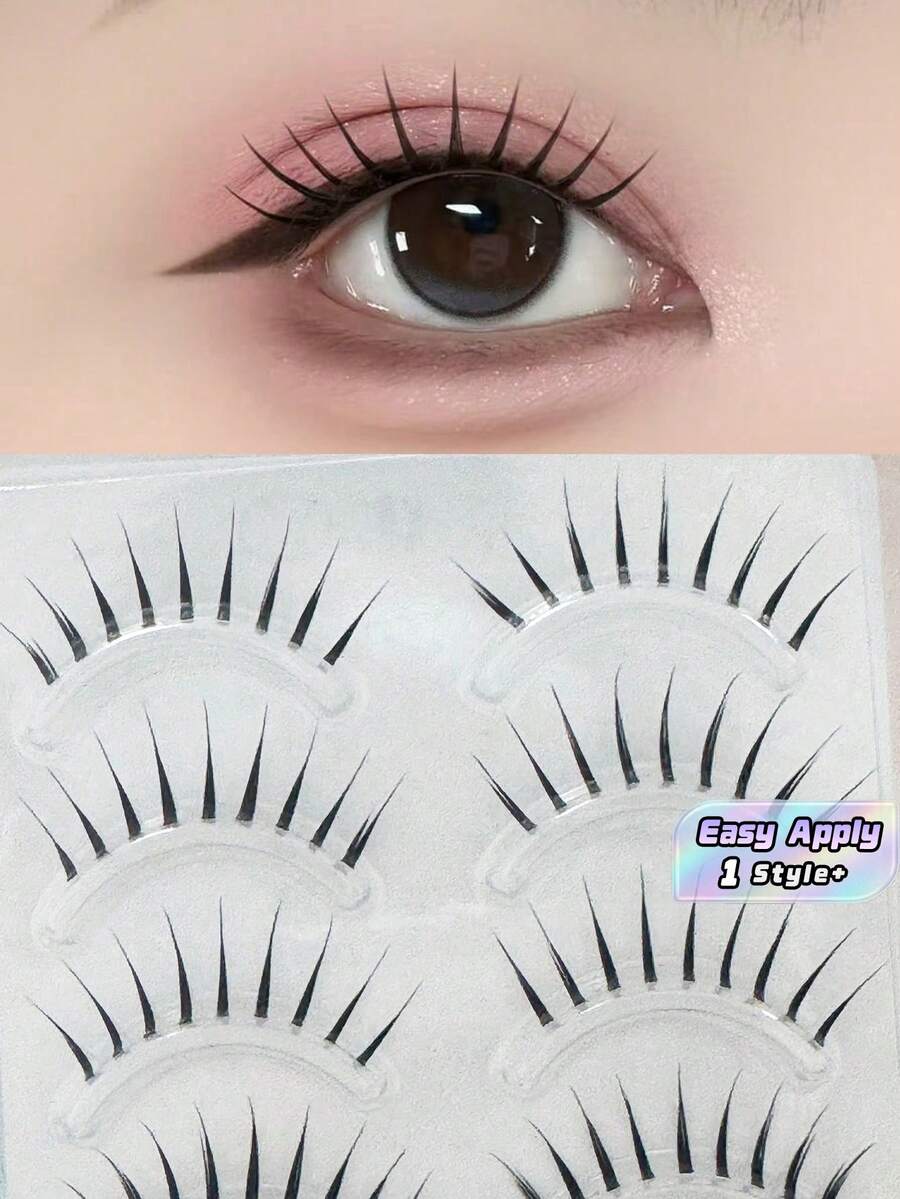 5 Pairs Idol Group False Lashes A Type Cartoon Demon Natural Daily Japanese Style Girl Cosplay Transparent Wispy Fake Eyelashes Must Have Beauty Accessory - View 1