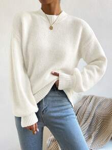 SHEIN Autumn/Winter Casual Versatile Solid Color Sweater - White - View 3