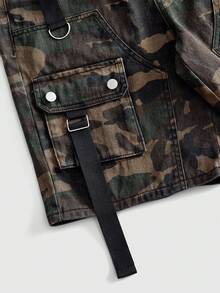 ROMWE MEN 男士迷彩牛仔工裝短褲 - 軍綠色 - 查看 2