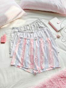Slumberry CURVE Plus Size Women Sweet Bow Print Pajama Bottoms 3pcs Set - Multicolor - View 6