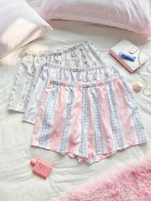 Slumberry CURVE Plus Size Women Sweet Bow Print Pajama Bottoms 3pcs Set - Multicolor - View 5