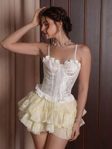 Myrelith 1pc Lace Patchwork Bustier Top - White - View 4