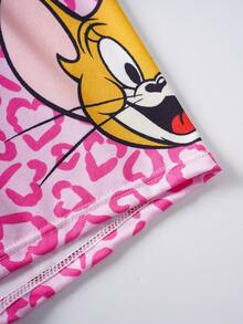 TOM & JERRY X SHEIN 女款字母卡通印花細肩帶內衣與低腰內褲休閒日常內衣套裝 - 玫紅色 - 查看 7