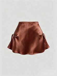 Sweetra Women's Solid Color Casual Versatile Daily Skirt - Rust Brown - View 1