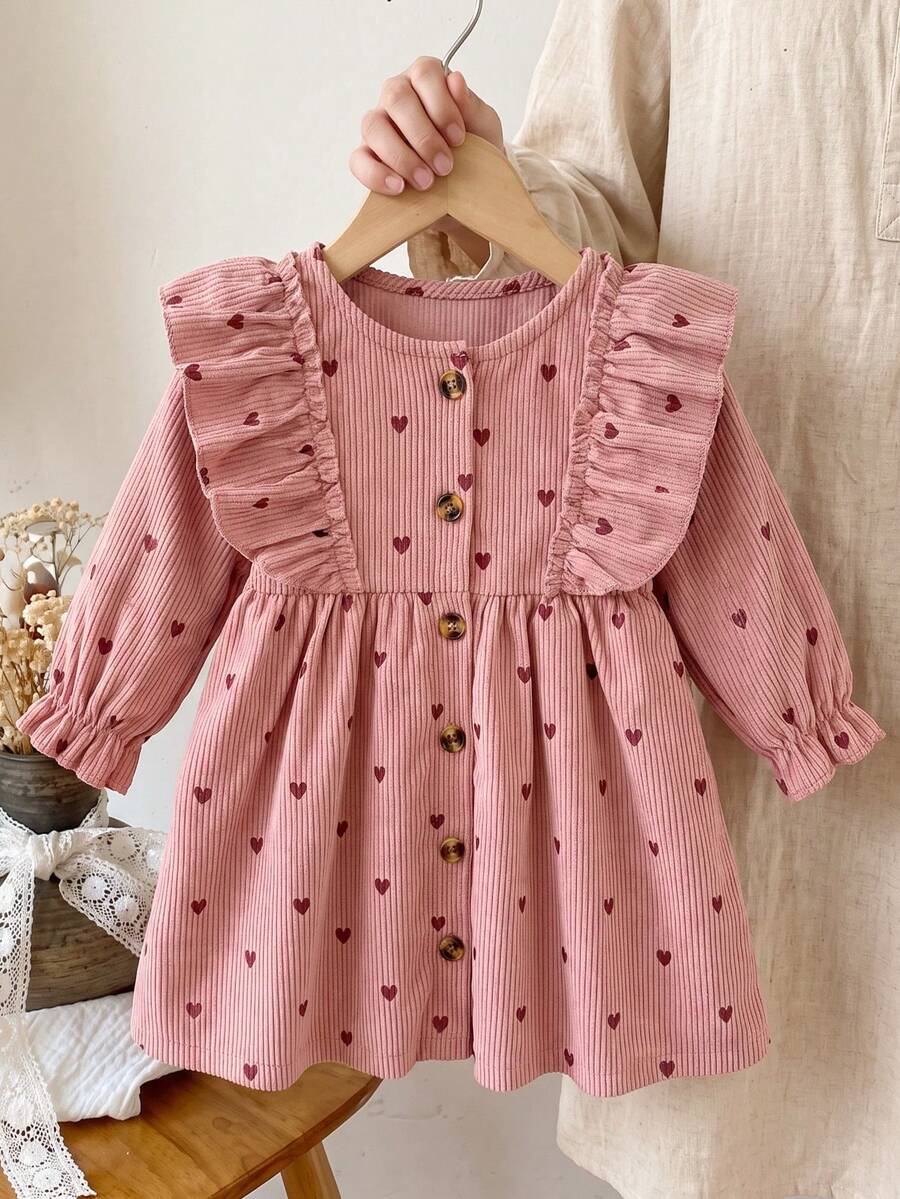 SHEIN 1件女嬰洋裝 春/秋休閒洋裝 森系刺繡洋裝 嬰兒幼兒洋裝 - 粉色 - 查看 1