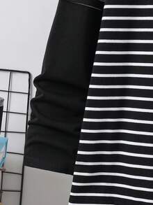 SHEIN 青少年男孩休閒舒適百搭條紋拼色拼接袖長袖上衣 - 彩色 - 查看 4