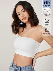 SHEIN BASICS 女款純色休閒百搭日常穿搭抹胸背心上衣 2件/組 - 彩色 - 查看 7
