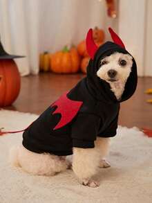 PETSIN 1 buah Hoodie Hewan Peliharaan Desain Telinga 3D untuk Cosplay Setan Halloween - Hitam - View 5