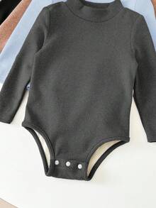 SHEIN LMoss Kids LMoss 女嬰 4件組可愛針織純色長袖連身衣，適合秋冬穿著 - 霧霾藍 - 查看 3