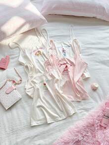SweetSlumber Women's Sweet & Cute Lace Camisole Dessert Ice Cream Cookie Print Knit Pajama Tops 4pcs Set - Multicolor - View 6