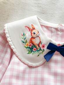 SHEIN Vintaside Kids 女嬰田園風刺繡娃娃大領結蝴蝶結可愛荷葉邊鬆緊袖口長袖連身衣 秋季 - 粉色 - 查看 8