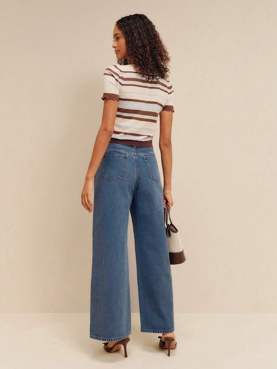 Slate Blue High-Waisted Wide-Leg Jeans With Five-Pocket Cotton Daily Summer Autumn Holiday Brunch Casual
