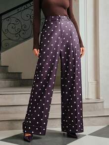 Anewsta Essential Urban Commute Polka Dot High Waist Drape Casual Women's Suit Pants Spring, Summer, Festival, Holiday, Vacation, Elegant, Business Casual Woman - Purple - View 7