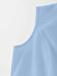 SHEIN Franclia 女款素色百褶休閒日常夏季洋裝 - 藍色 - 查看 5