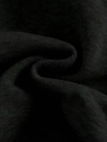 SHEIN 2件組嬰兒男童女童秋冬可愛休閒運動字母圖案口袋灰色連帽衛衣與鬆緊腰長褲套裝，適合秋冬穿著 - 黑色 - 查看 4