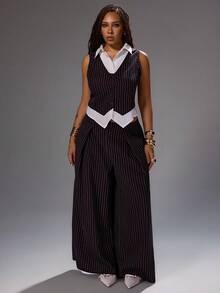 Rustia Plus Size 2 Pieces Set Casual Comfortable Vest Top And Long Pants Set, Spring Summer Autumn - Brown - View 6