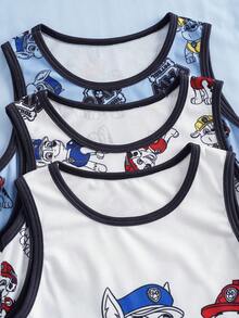 SHEIN | PAW Patrol Young Boy Cartoon Print Round Neck Contrast Trim Casual Comfortable Daily Tank Top - Blue and White - View 3