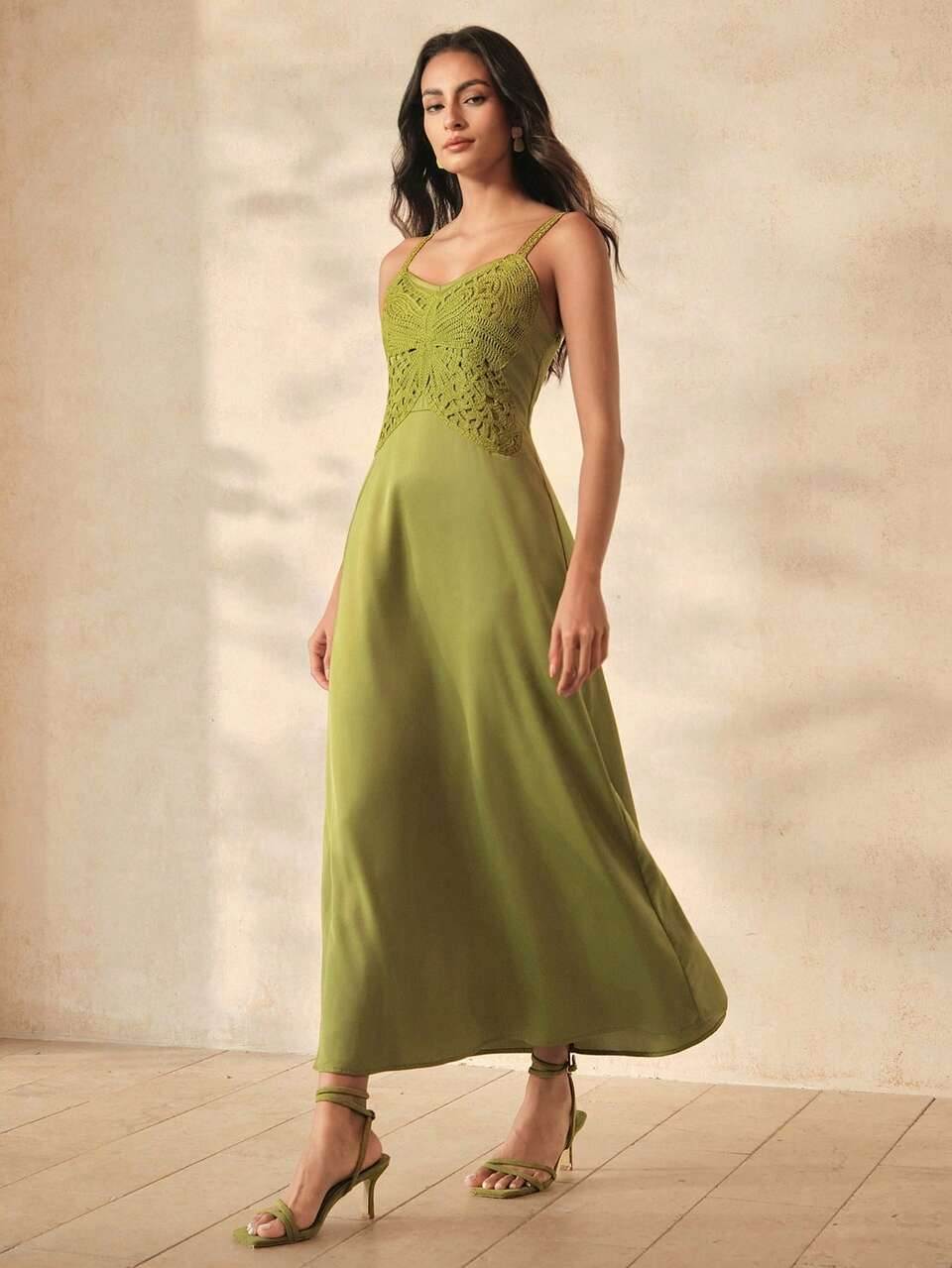 Anewsta Women's Party & Travel Water-Soluble Floral Crochet Handmade Patchwork Camisole Dress