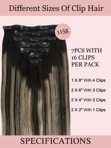 7PCS Straight Clip In Hair Extensions 100% Real Human Hair 14-24 Inch 115G Double Weft Invisible Clip Hair Extensions Remy Natural Human Hair For Women Girls Daily Use - S1B/19/1B - View 3
