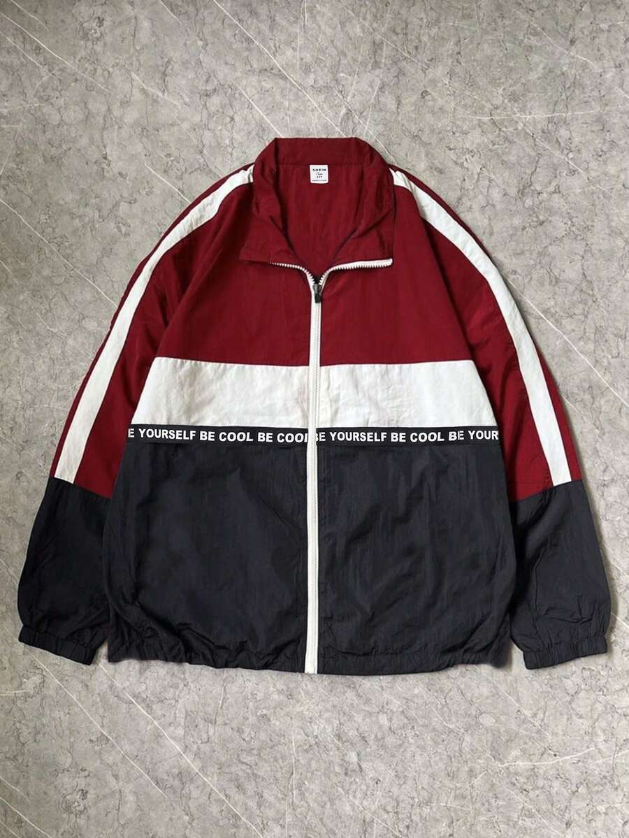 SHEIN Teen Boys Casual Comfortable Versatile Fun Colorblock Jacket, Suitable For School And Outings - Multicolor - View 1