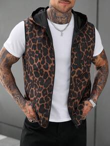 Manfinity CasualCool Rompi Kasual Berkerudung Pria Motif Leopard dengan Resleting di Bagian Depan - MultiWarna - View 6