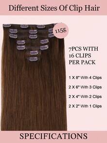7PCS Straight Clip In Hair Extensions 100% Real Human Hair 14-24 Inch 115G Double Weft Invisible Clip Hair Extensions Remy Natural Human Hair For Women Girls Daily Use - S4A - View 3