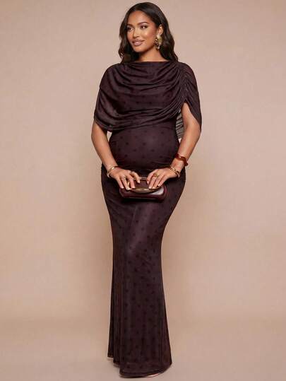 MaterniChic Elegant Polka Dot Print Fitted Maternity Dress
