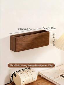 1PC Small Solid Wood No Drill Wall Mounted Storage Box Remote Control Holder Phone Charging Stand Natural Home Organizer For Living Room Trending Floating Shelves - multicolor - View 2