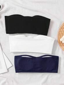 SHEIN Tween Girl 3件組休閒抹胸內衣背心內搭衫，黑色、白色、海軍藍，四季適用 - 藏蓝色 - 查看 2