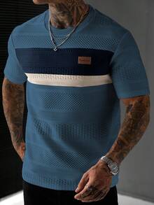 Manfinity Homme Men's Colorblock Casual Everyday Short Sleeve T-Shirt - Teal Blue - View 5