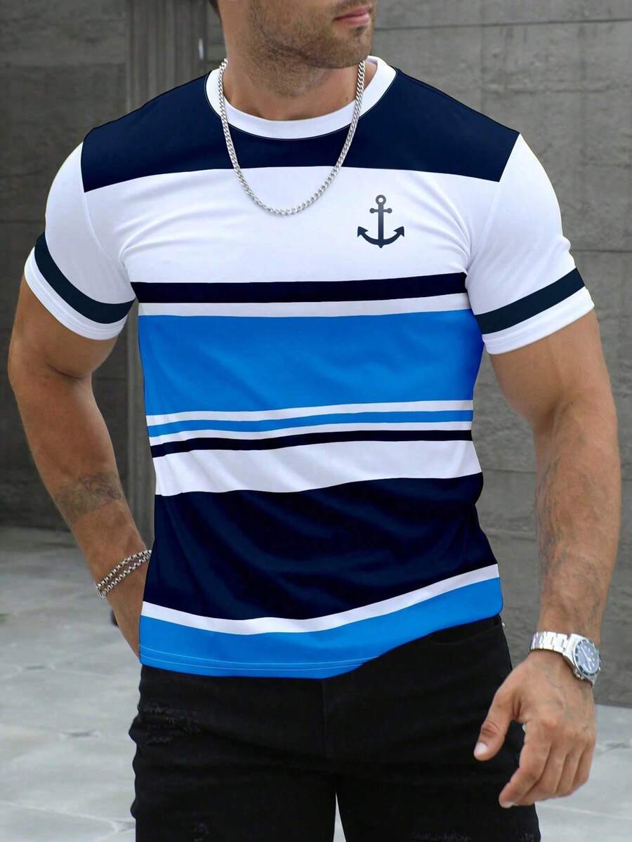 Manfinity Dauomo Casual Simple Round Neck T-Shirt For Men, Daily Wear - Multicolor - View 1