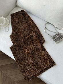 Flirla 2025 Thin Sexy Leopard Print Wide Leg Pants, Daily Wear, Back To School - Brown - View 2