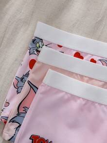 TOM & JERRY X SHEIN Calzoncillos tipo boyshorts casuales cómodos y lindos con estampado de dibujos animados y bloques de color para niña joven - Rosa Pálido - Ver 4