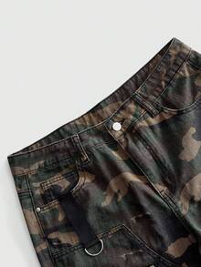 ROMWE MEN 男士迷彩牛仔工裝短褲 - 軍綠色 - 查看 3