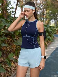 SHEIN In My Nature Women's Colorblock Casual Versatile Daily Outdoor T-Shirt - Navy Blue - View 5