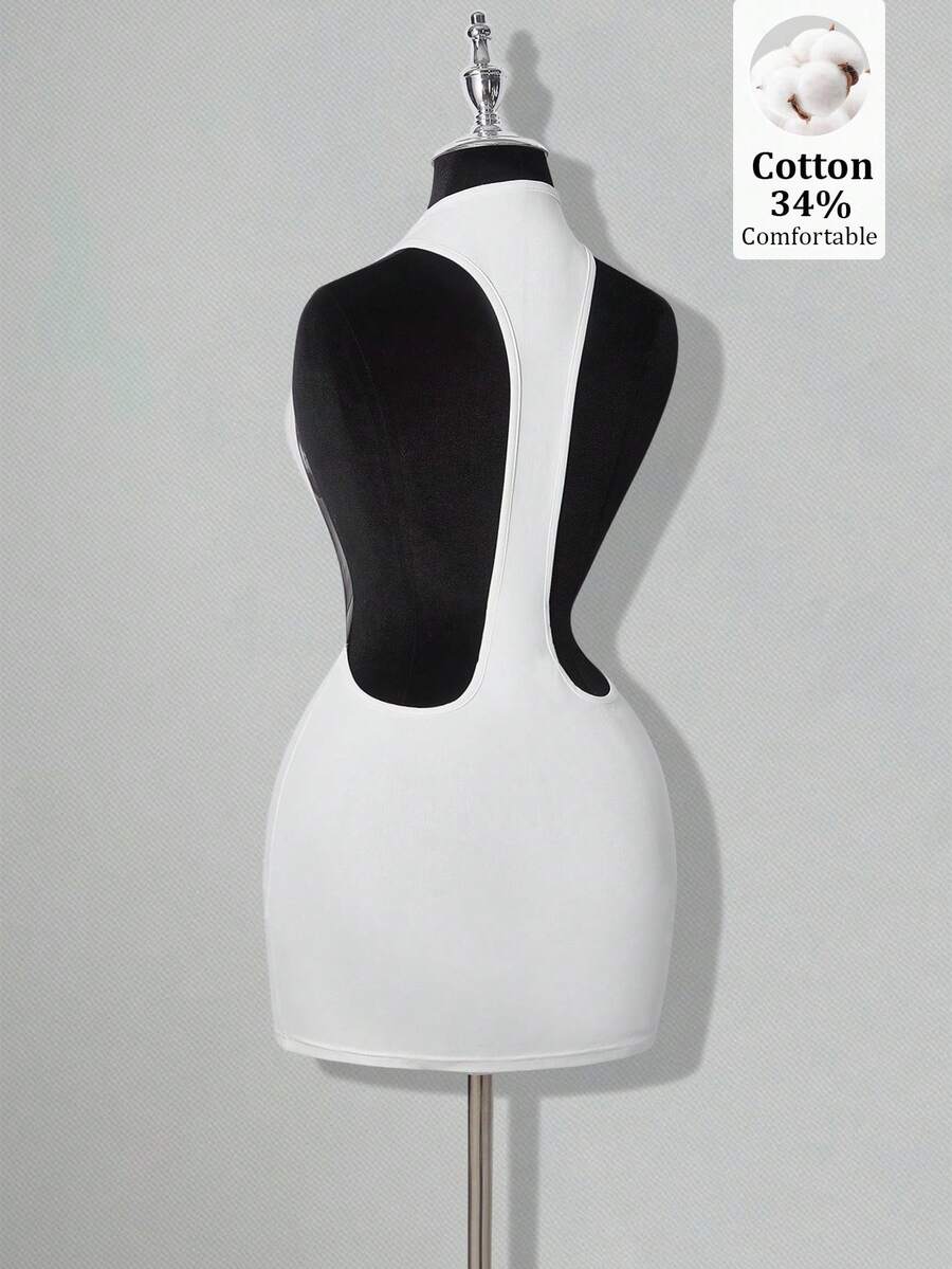 SHEIN ICON 純色 I 字露背性感休閒迷你洋裝 - 白色 - 查看 1