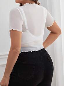 Shapeblank Plus Lettuce Trim Sheer Mesh Top Without Bra Spring To Summer - White - View 3