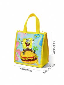SpongeBob SquarePants | SHEIN 卡通黃色方塊角色保溫午餐袋，輕量可重複使用漢堡印花保冷手提袋 - 黃藍色 - 查看 6