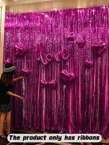 Hot Pink Foil Fringe Curtain – Metal Wire Backdrop For Photo Booth, Wedding, Birthday, Bridal Shower, Bachelorette Party Decor - Rose red - View 8